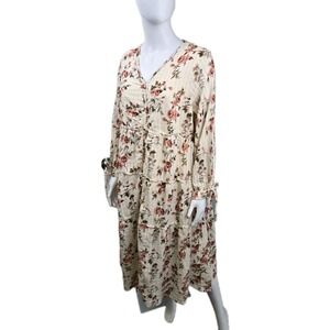 Studio West Tiered Maxi‎ Prairie Country Floral Dress Beige XL